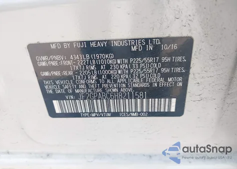 2017 Subaru Crosstrek 2.0I Premium from USA, damaged, VIN JF2GPABC6H8211581